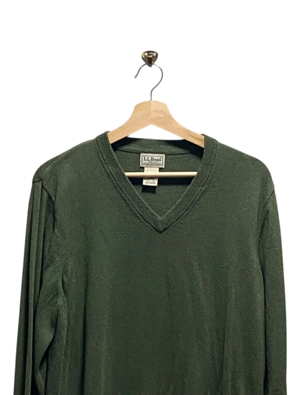 L.L. Bean Mens Vintage V Neck Sweater Green Size L Y2K Cashmere Blend Preppy